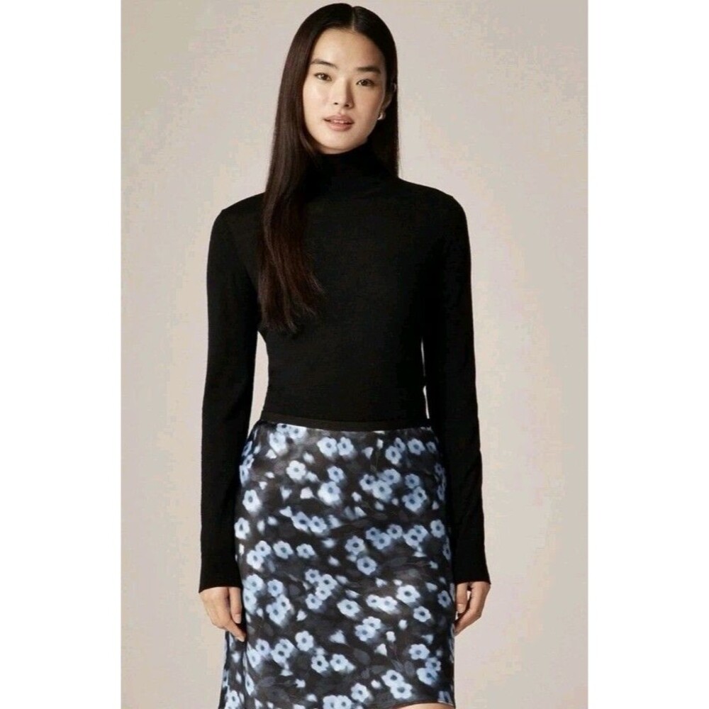 J. Crew Carolyn Turtleneck Sweater Merino Wool Black Washable CM709 Size L NWT